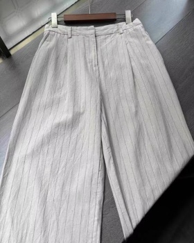 Vertical stripes casual pants flax wide leg pants for women