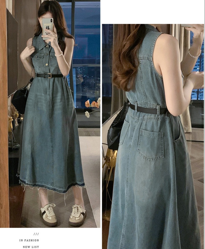 Fashion denim long dress A-line retro dress for women