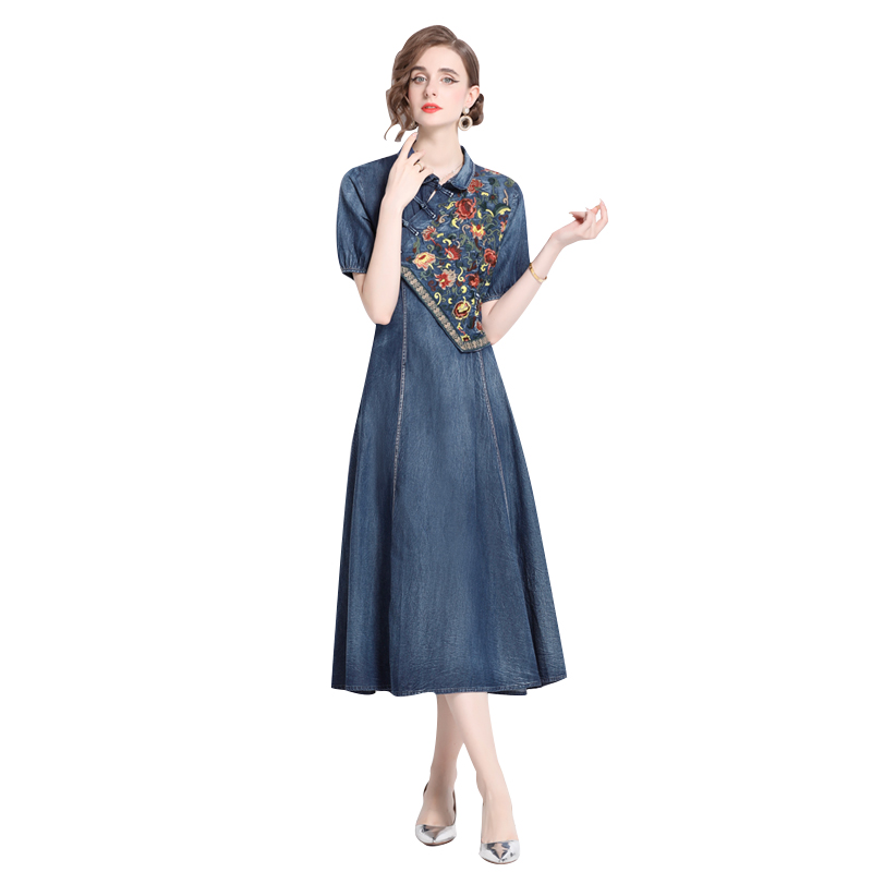 A-line cheongsam embroidery dress for women