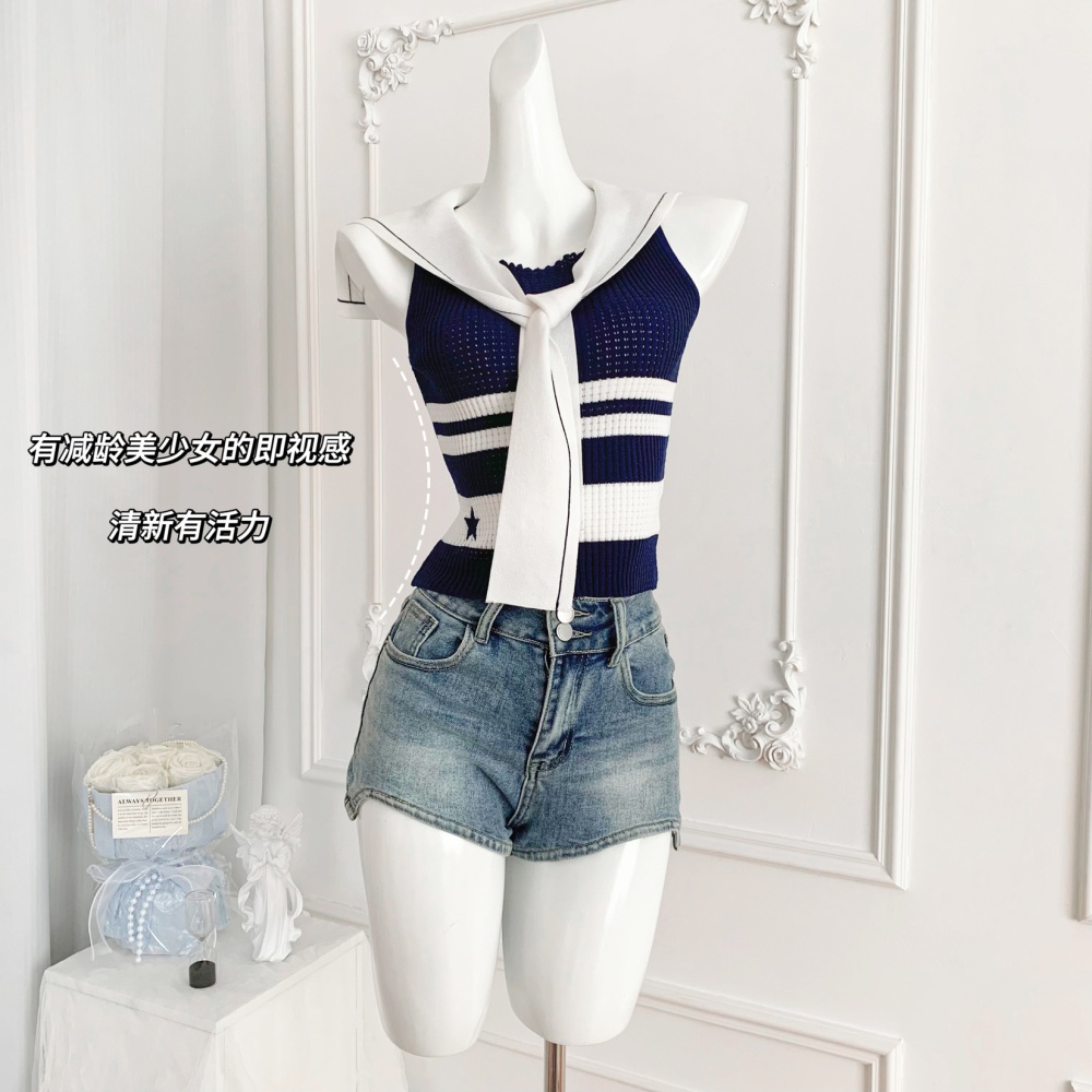 Knitted high waist sleeveless vest island flair slim shirts