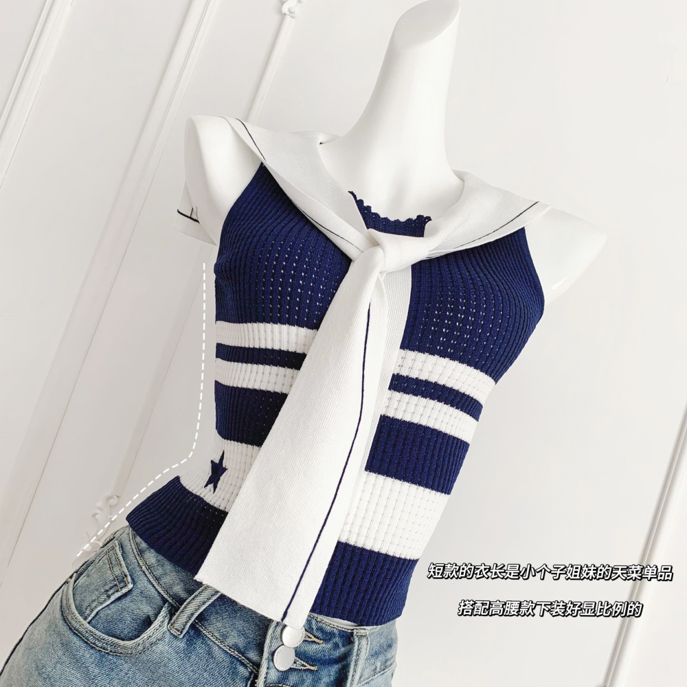 Knitted high waist sleeveless vest island flair slim shirts