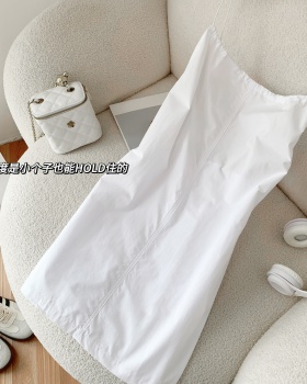 Short drawstring halter white cotton dress