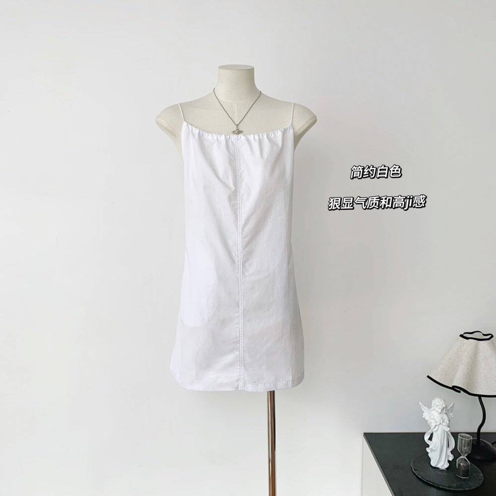 Short drawstring halter white cotton dress