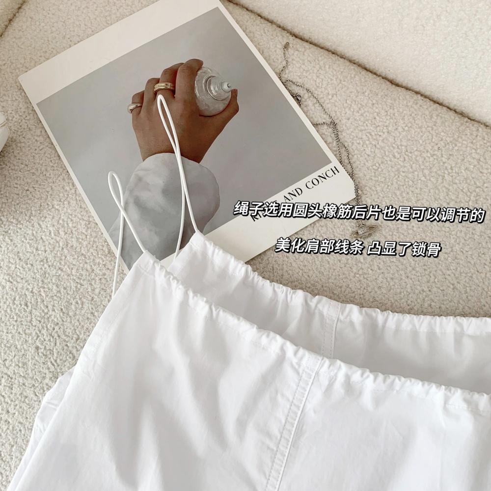 Short drawstring halter white cotton dress