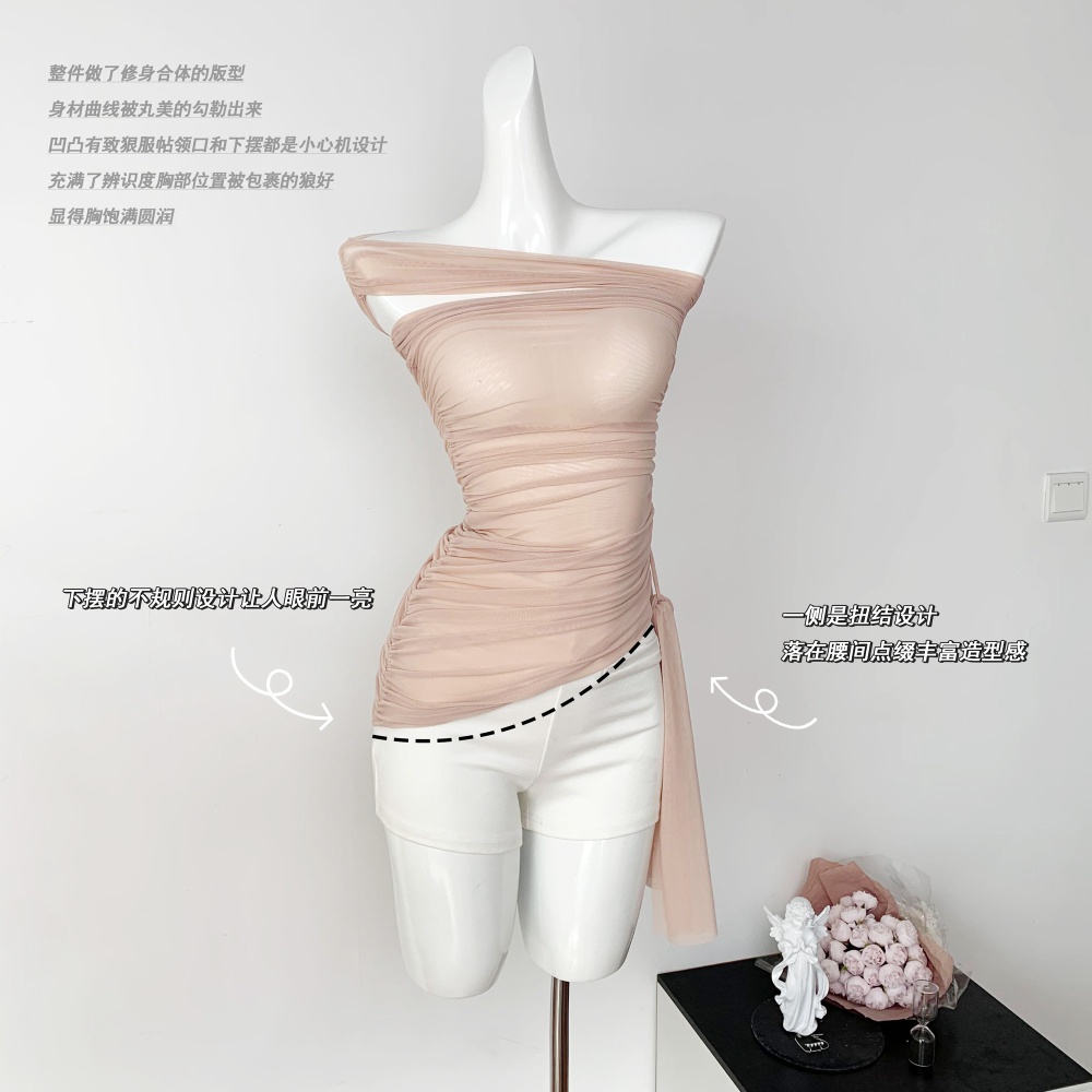 Slim strapless tender pinched waist tops for women