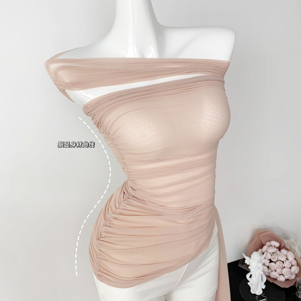 Slim strapless tender pinched waist tops for women