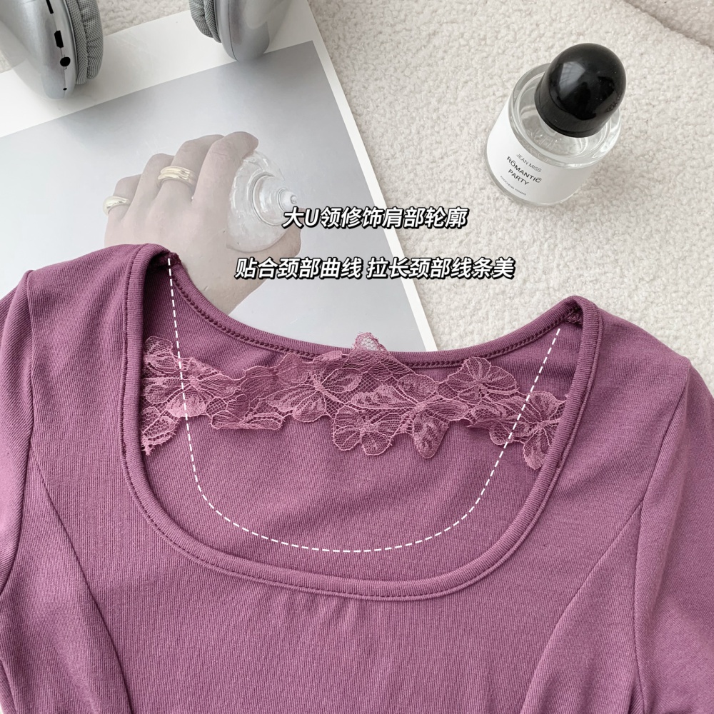 Chouzhe embroidery lace clavicle T-shirt