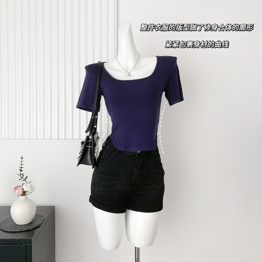 Big chest slim T-shirt U-neck enticement tops