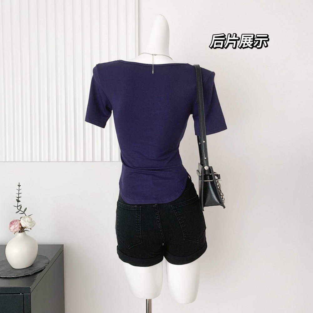 Big chest slim T-shirt U-neck enticement tops