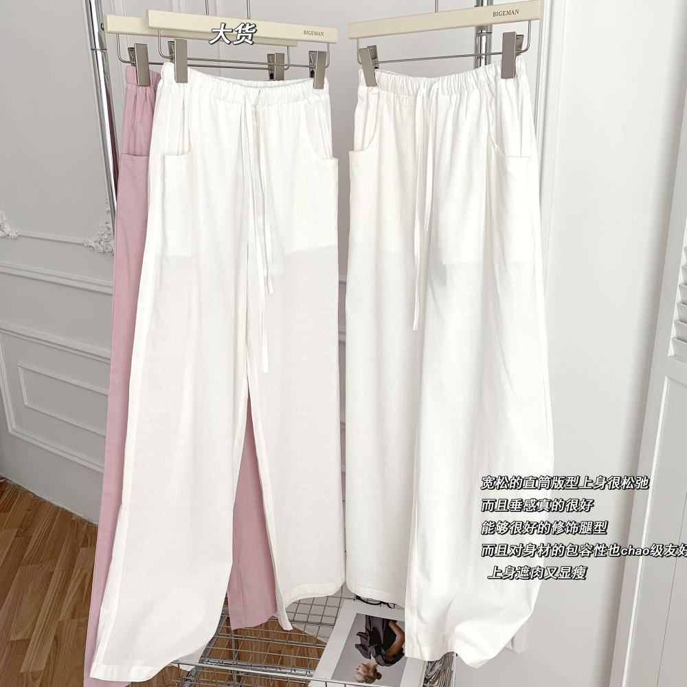 Drape thin straight long pants flax mopping pants