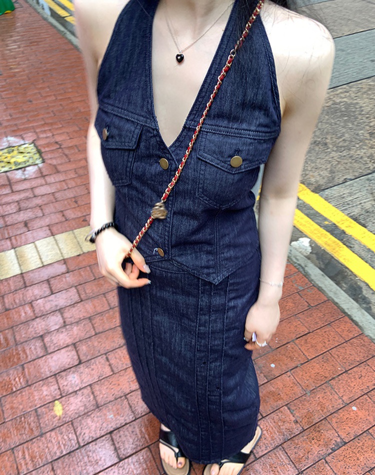 Retro London style waistcoat denim skirt 2pcs set for women