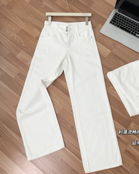 Casual silk white jeans straight loose long pants