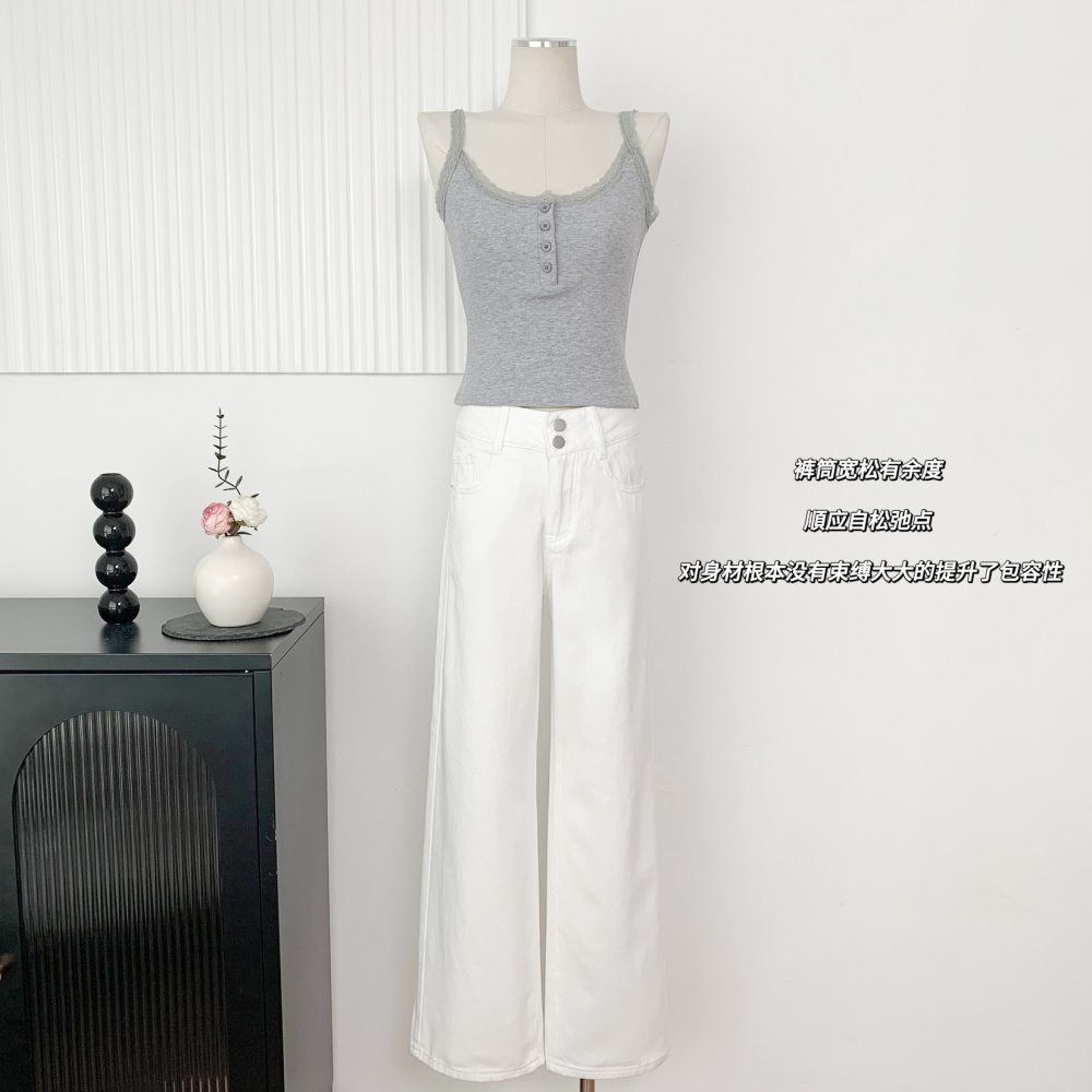 Casual silk white jeans straight loose long pants