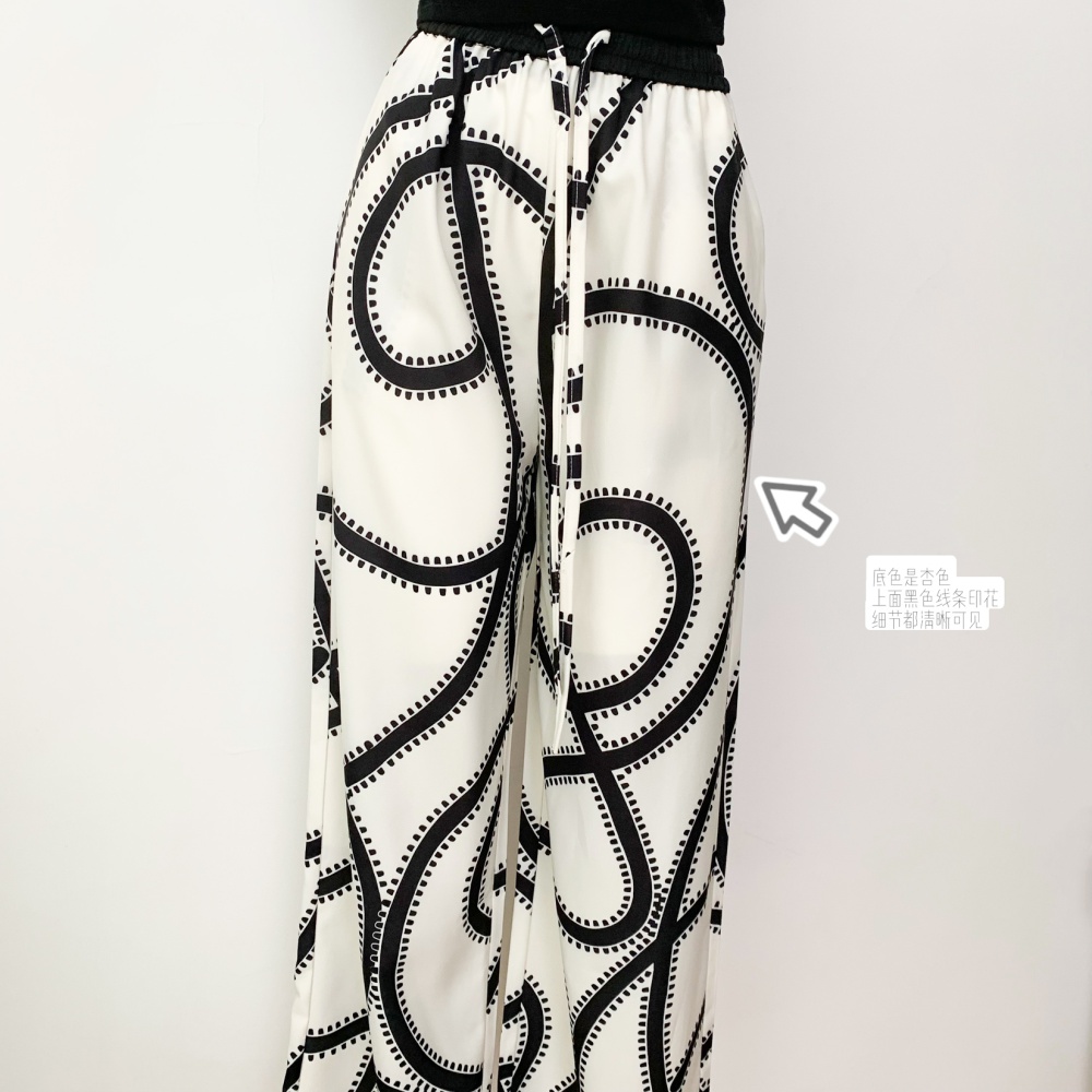 Straight pants printing drawstring loose casual pants