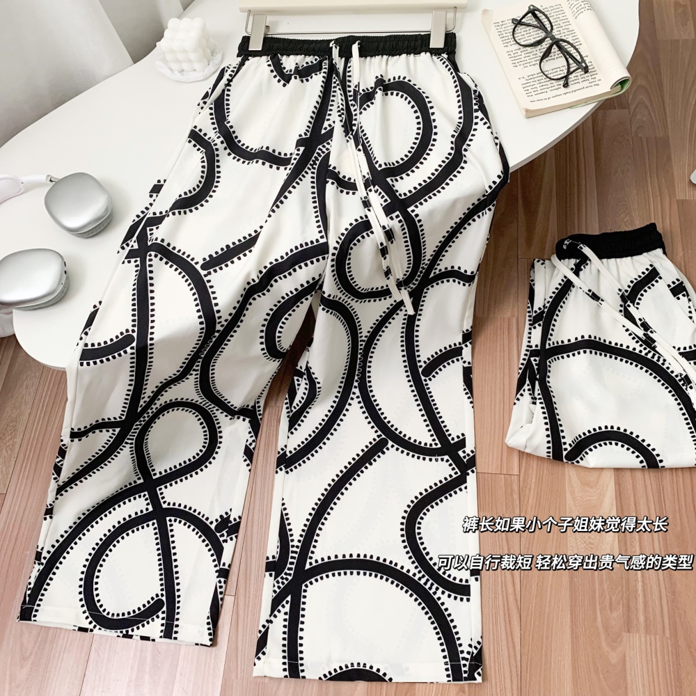 Straight pants printing drawstring loose casual pants