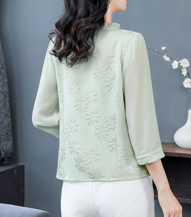 Middle-aged short sleeve tops thin slim chiffon shirt