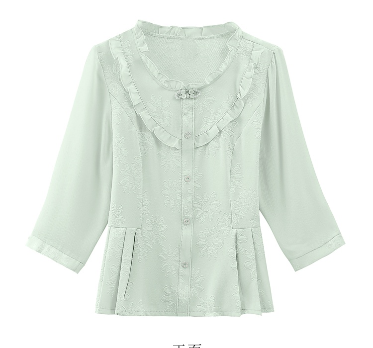 Middle-aged short sleeve tops thin slim chiffon shirt