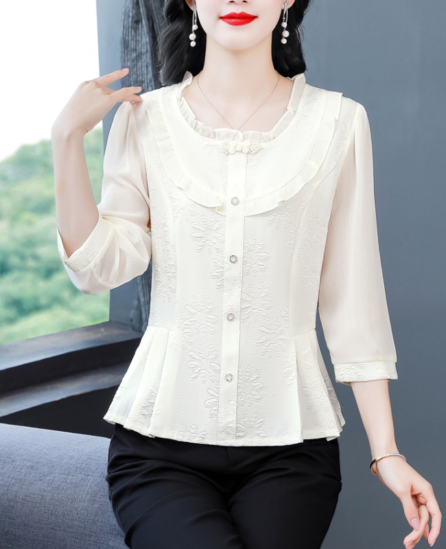 Middle-aged short sleeve tops thin slim chiffon shirt