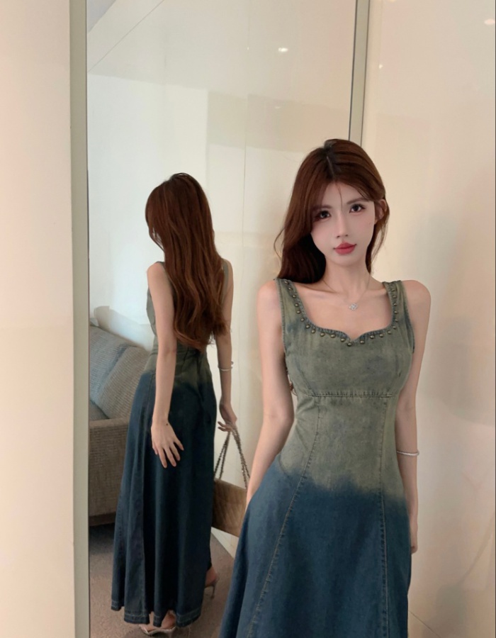 Denim unique dress A-line strap dress for women