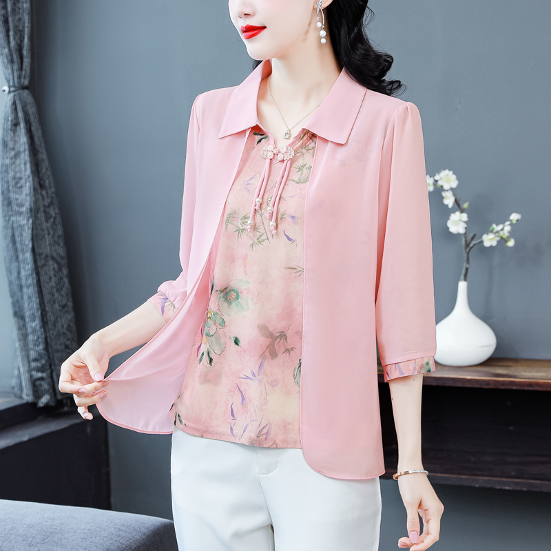 Loose tops short sleeve chiffon shirt for women