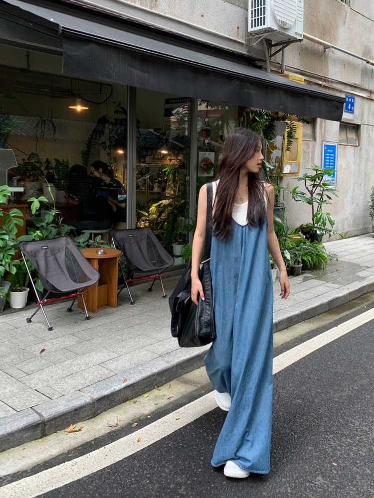 Slim denim dress V-neck show young long dress for women