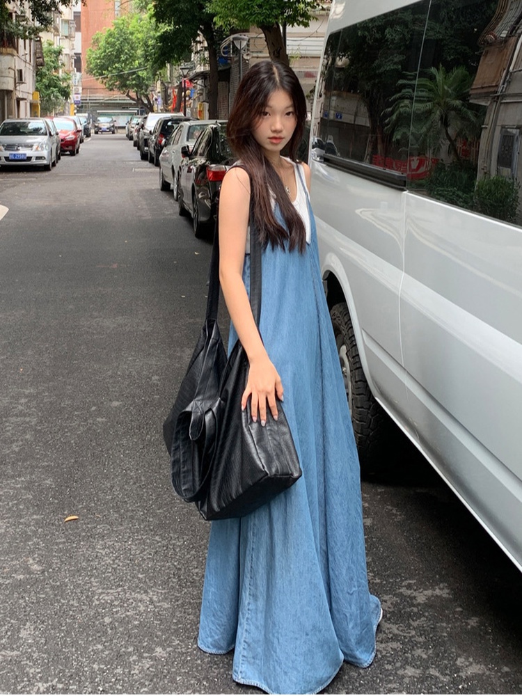 Slim denim dress V-neck show young long dress for women