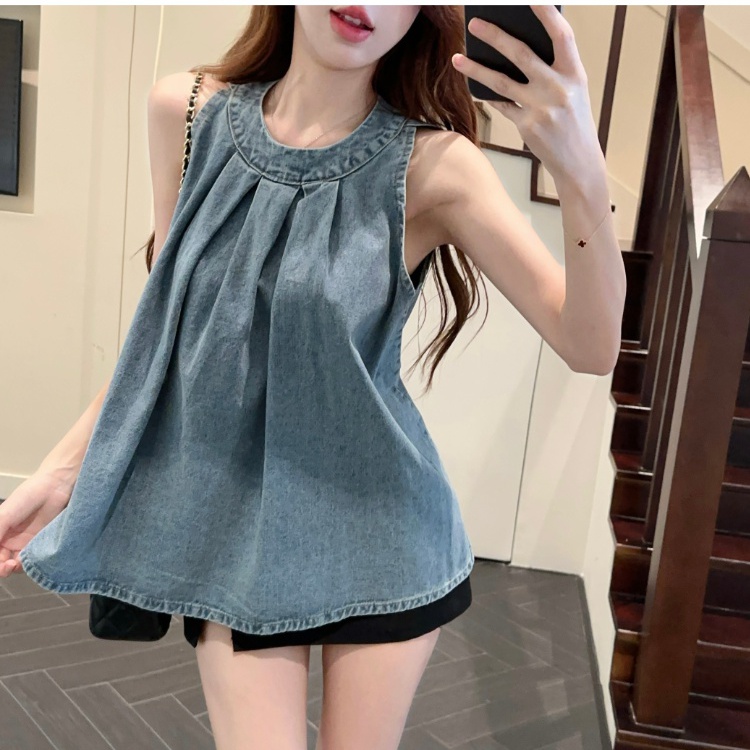 Loose sleeveless tops fold vest for women