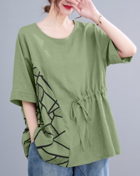 Loose flax tops large yard Korean style T-shirt
