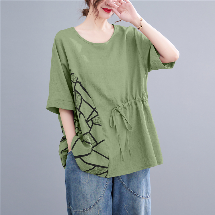 Loose flax tops large yard Korean style T-shirt