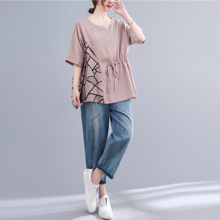 Loose flax tops large yard Korean style T-shirt