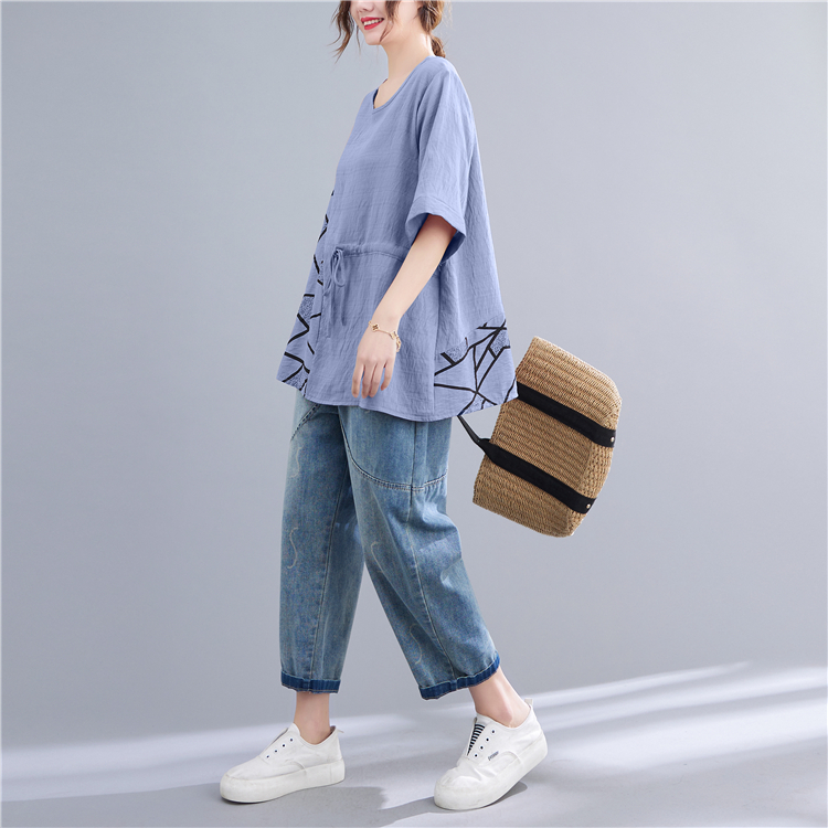 Loose flax tops large yard Korean style T-shirt