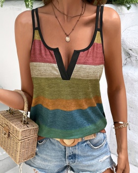 Stripe all-match European style pullover vest for women