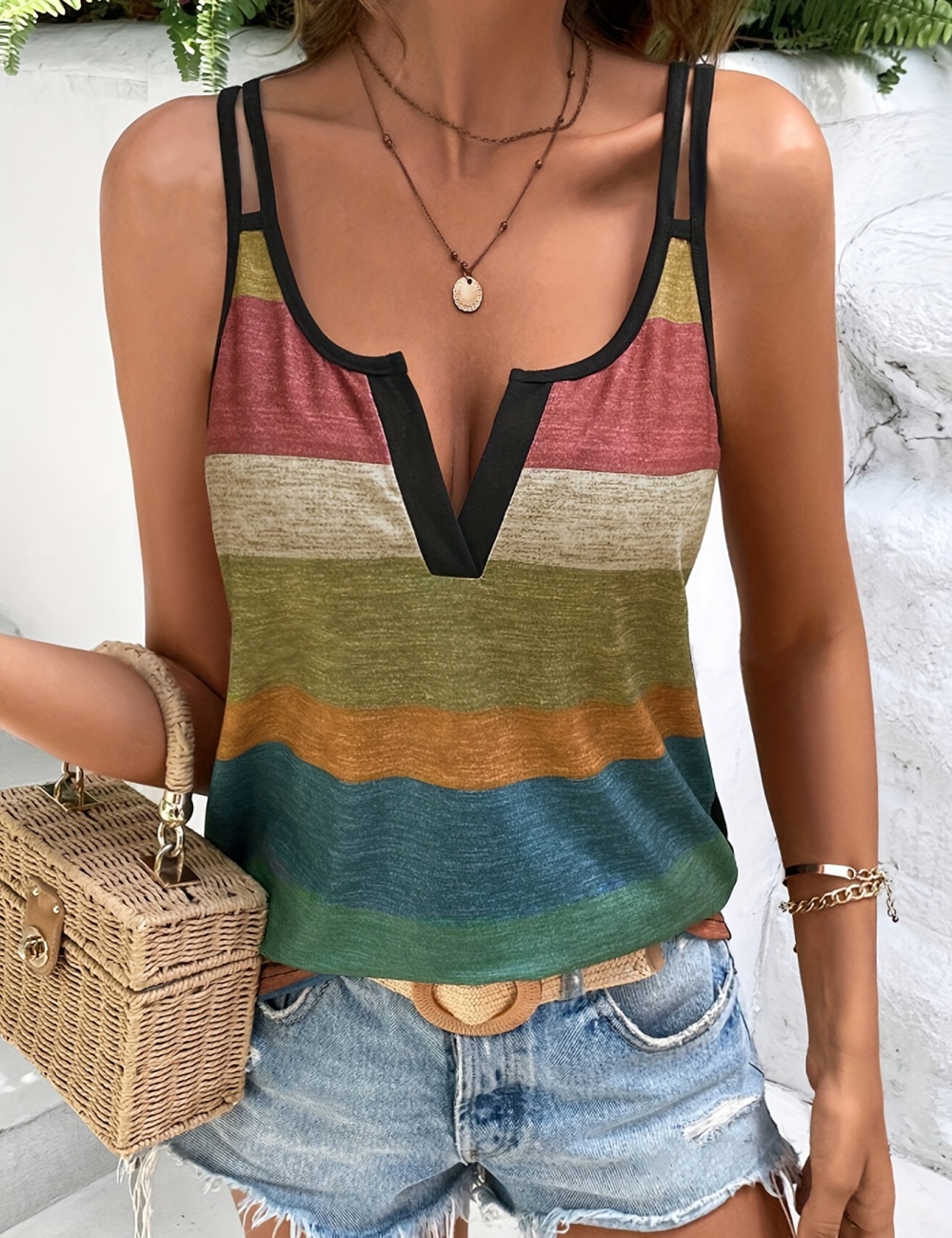 Stripe all-match European style pullover vest for women