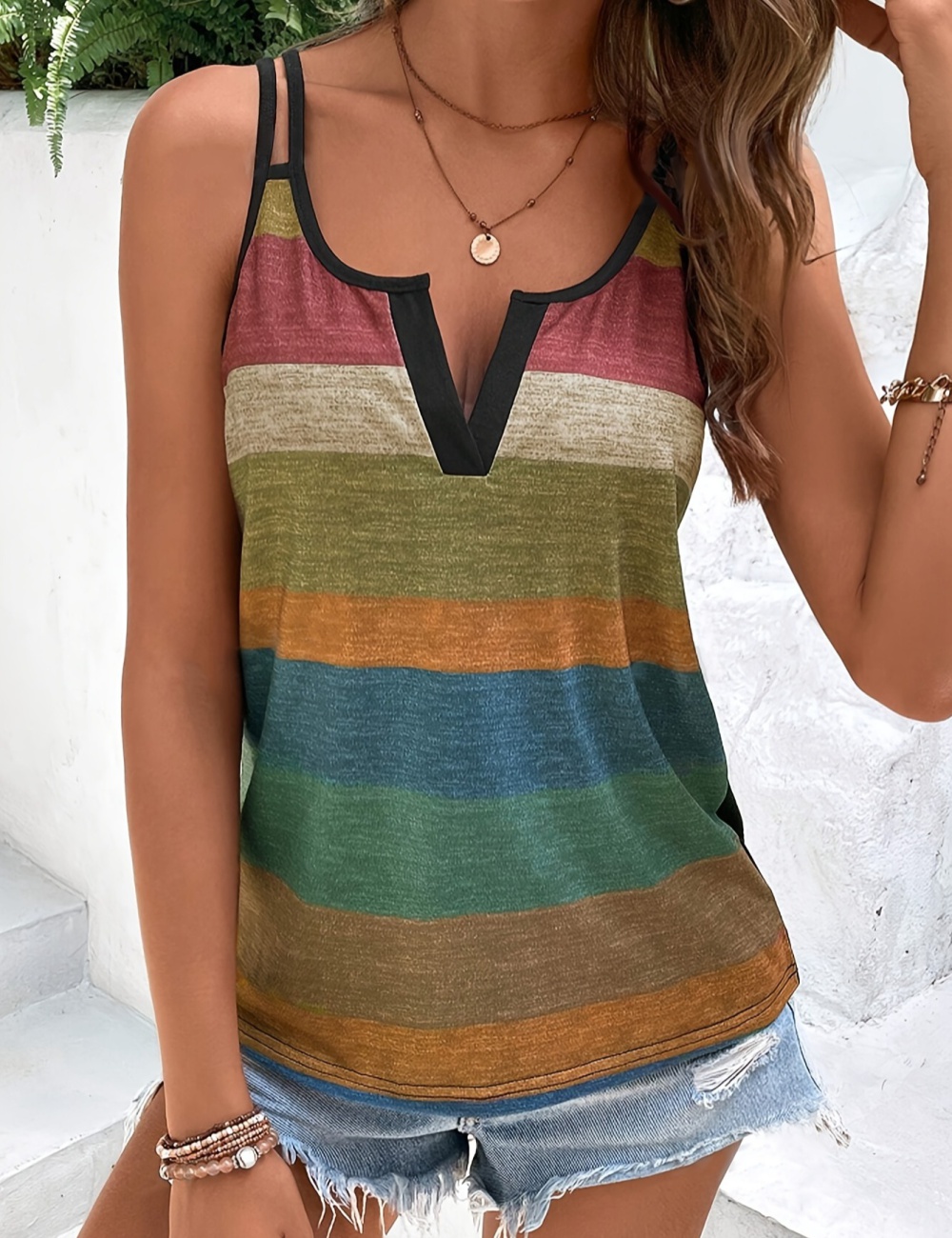 Stripe all-match European style pullover vest for women