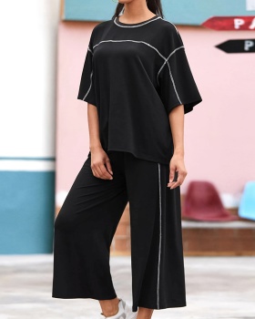 Simple T-shirt European style wide leg pants a set