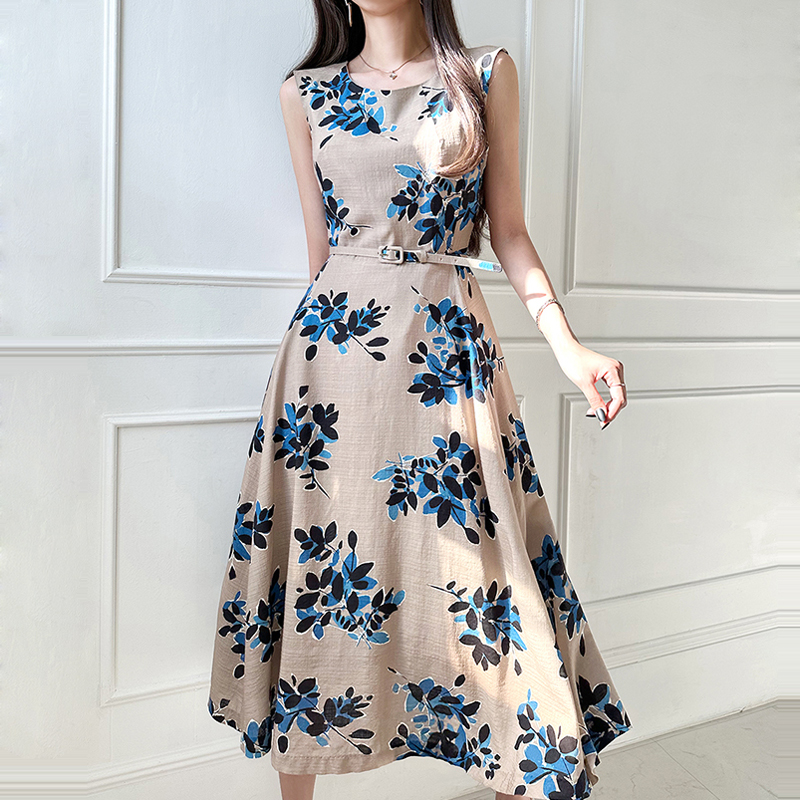 Korean style elegant big skirt pinched waist long dress