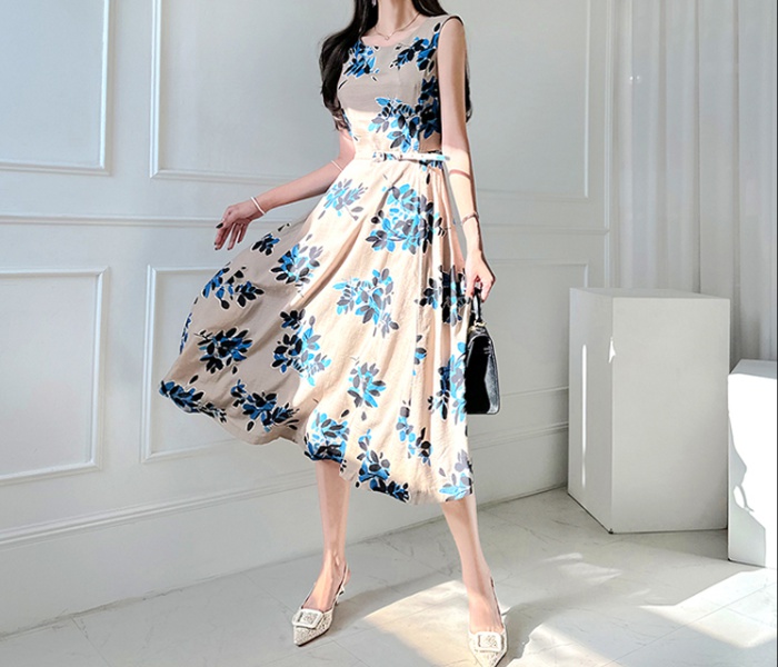 Korean style elegant big skirt pinched waist long dress