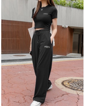 Summer wide leg pants high waist T-shirt a set