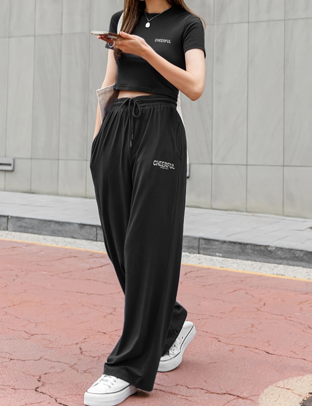 Summer wide leg pants high waist T-shirt a set