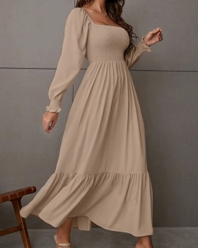 Big skirt slim long sleeve long dress pure lotus leaf edges dress