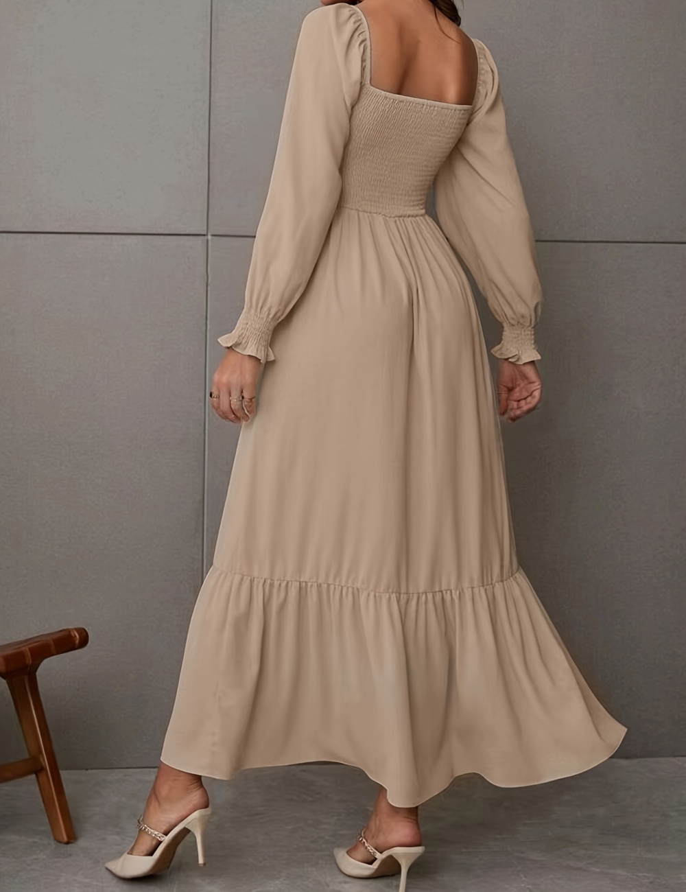 Big skirt slim long sleeve long dress pure lotus leaf edges dress