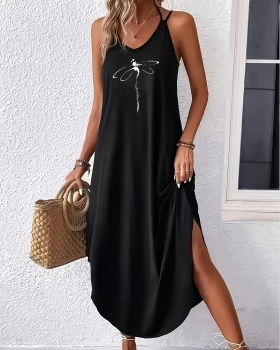 Pure dragonfly jumpsuit V-neck loose long dress