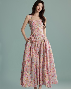 Summer temperament fashion long floral sweet Korean style dress