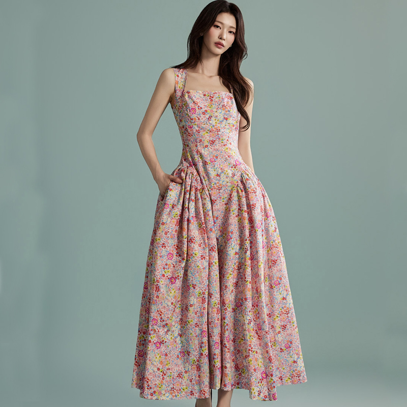 Summer temperament fashion long floral sweet Korean style dress