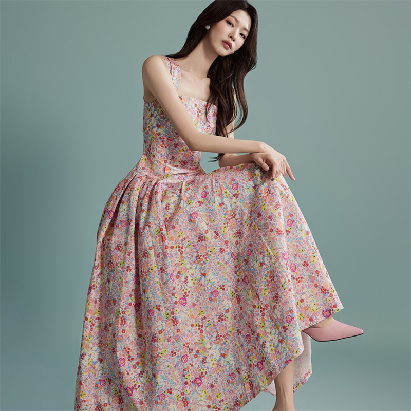 Summer temperament fashion long floral sweet Korean style dress