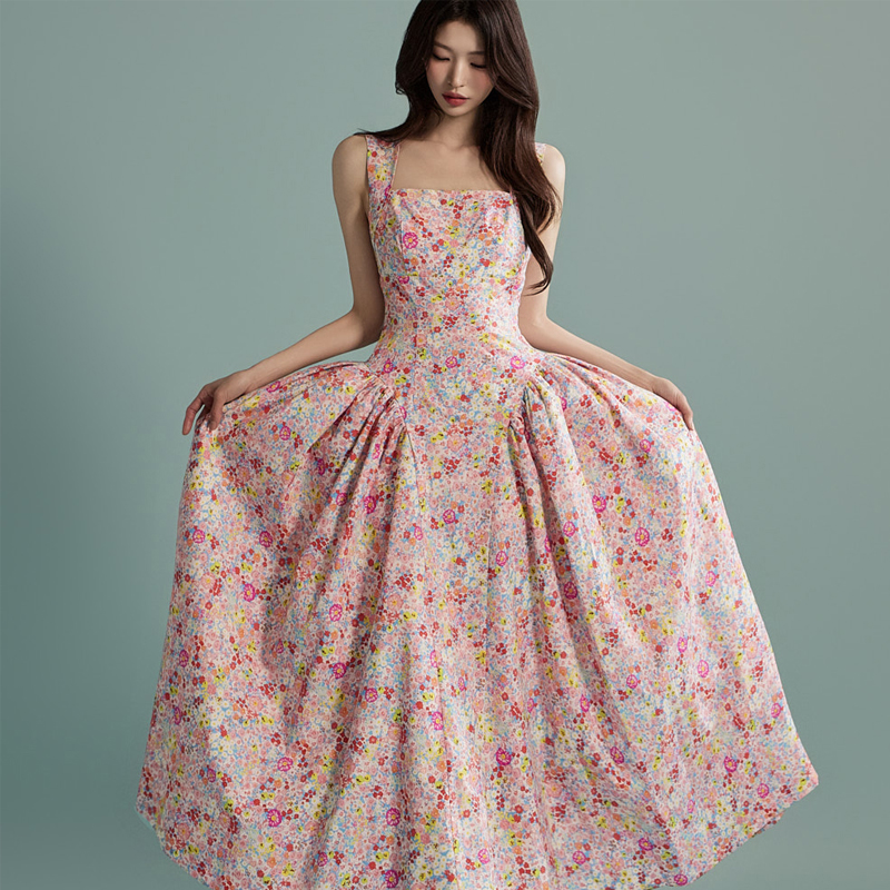 Summer temperament fashion long floral sweet Korean style dress