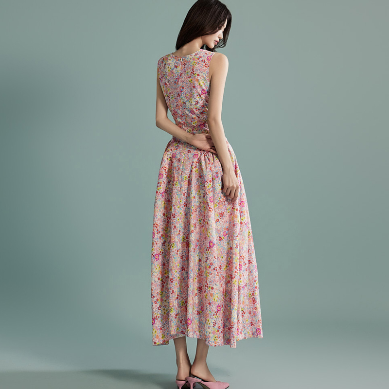 Summer temperament fashion long floral sweet Korean style dress