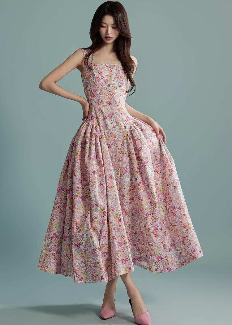 Summer temperament fashion long floral sweet Korean style dress