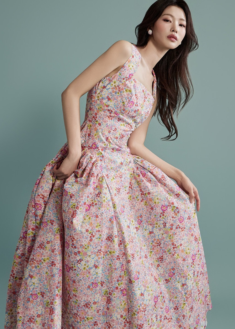 Summer temperament fashion long floral sweet Korean style dress