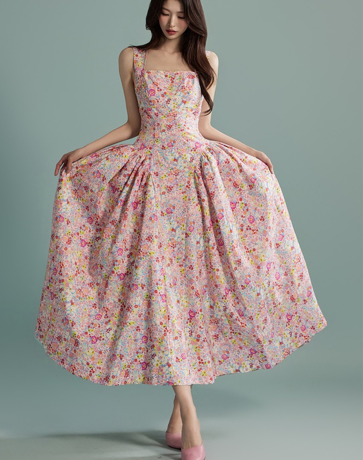 Summer temperament fashion long floral sweet Korean style dress